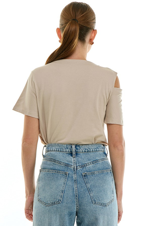 One-Shoulder Gold Detail Draped Top