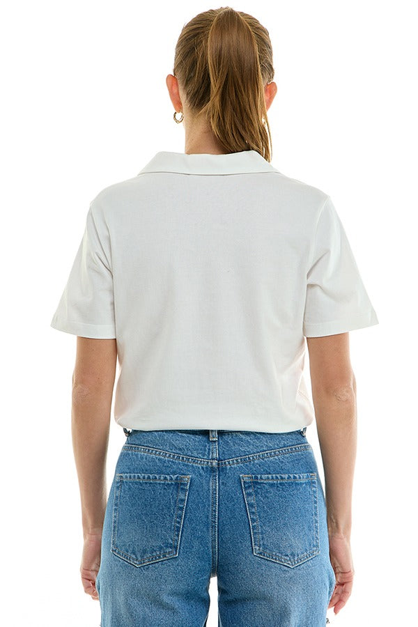 Floral Appliqué Polo Top