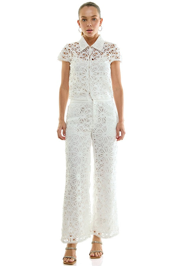Crochet Lace Shirt & Pants Set
