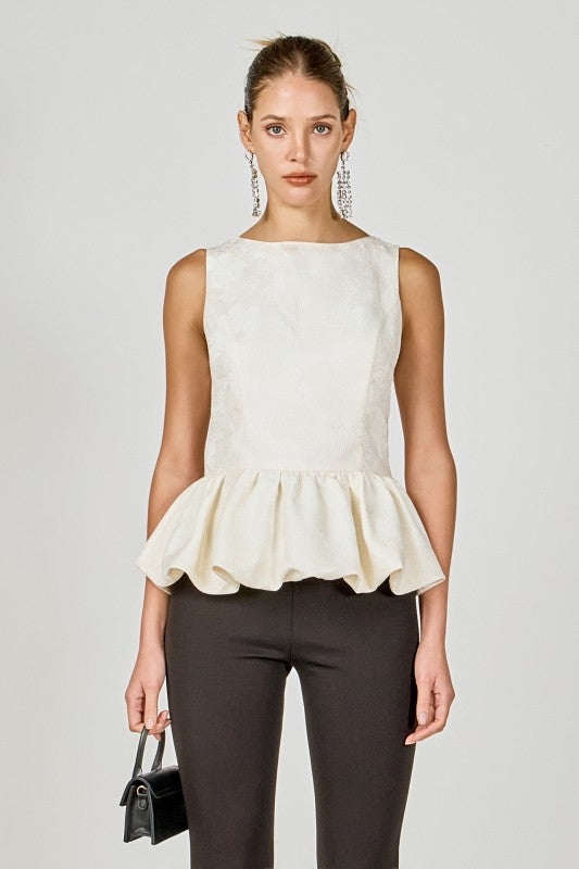 Jacquard Sleeveless Peplum Top