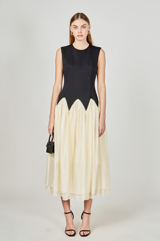 Contrast Color Midi Dress