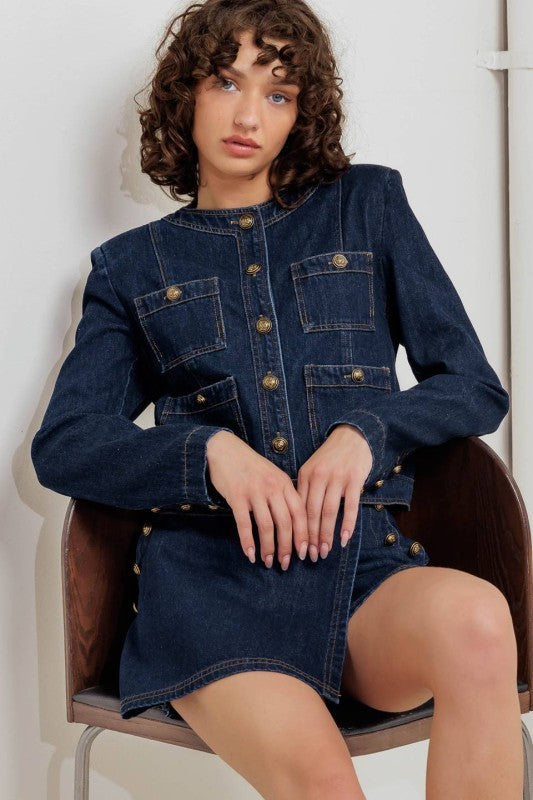 Denim Utility Jacket with Gold Buttons