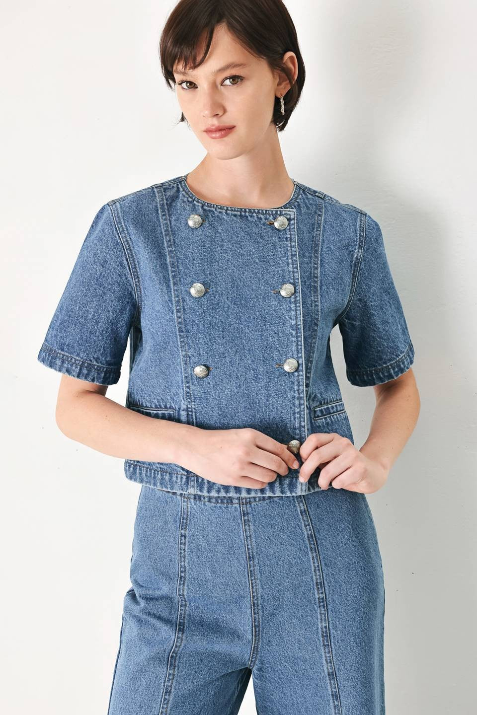 Denim Jacket With Double Button Detail