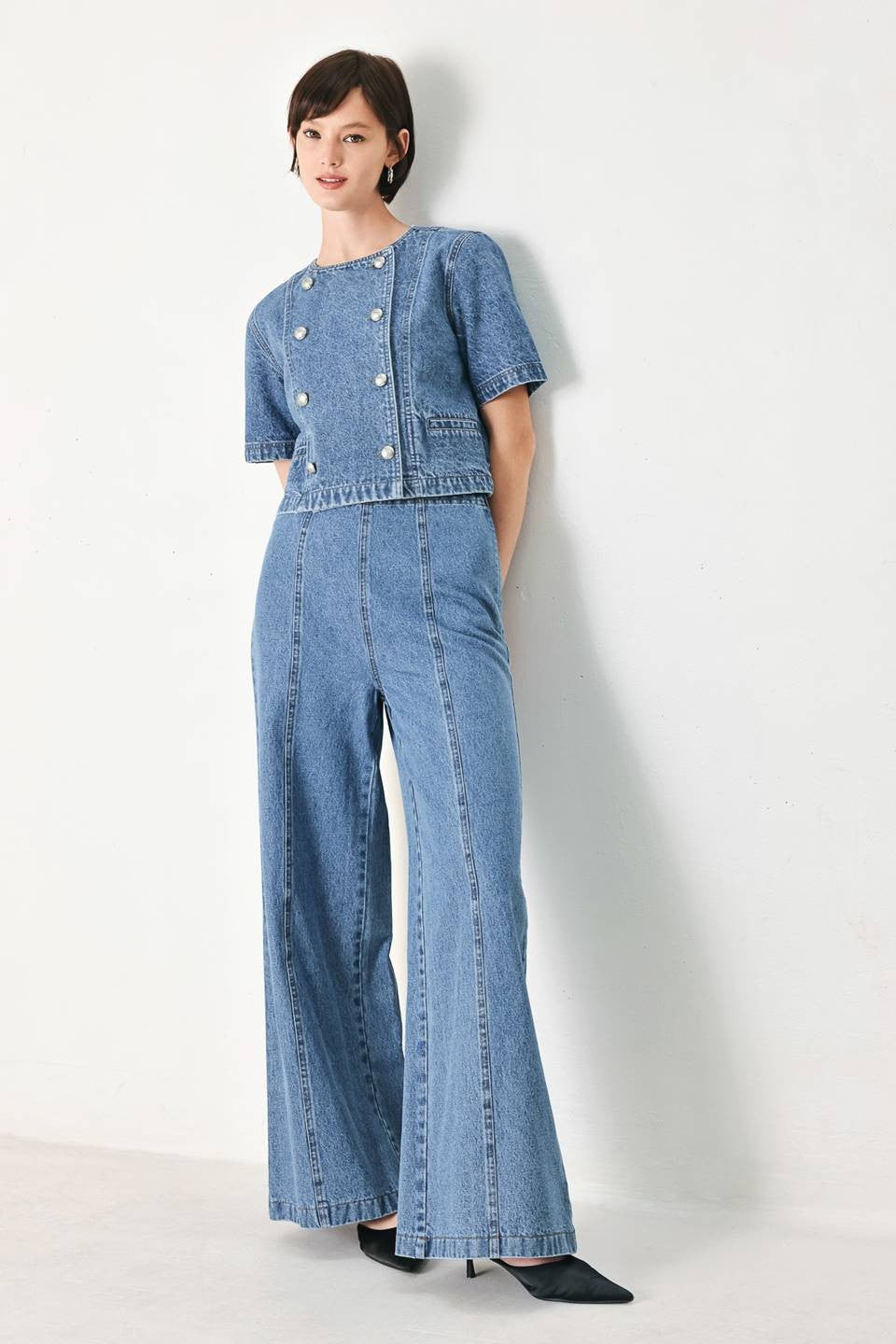 High-Waisted Wide Leg Denim Pants