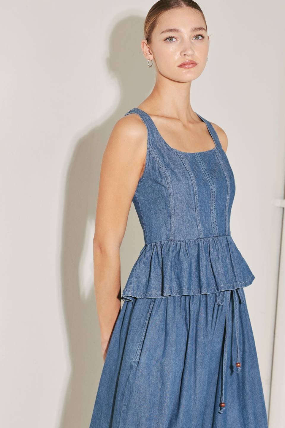 Washed Denim Peplum Top