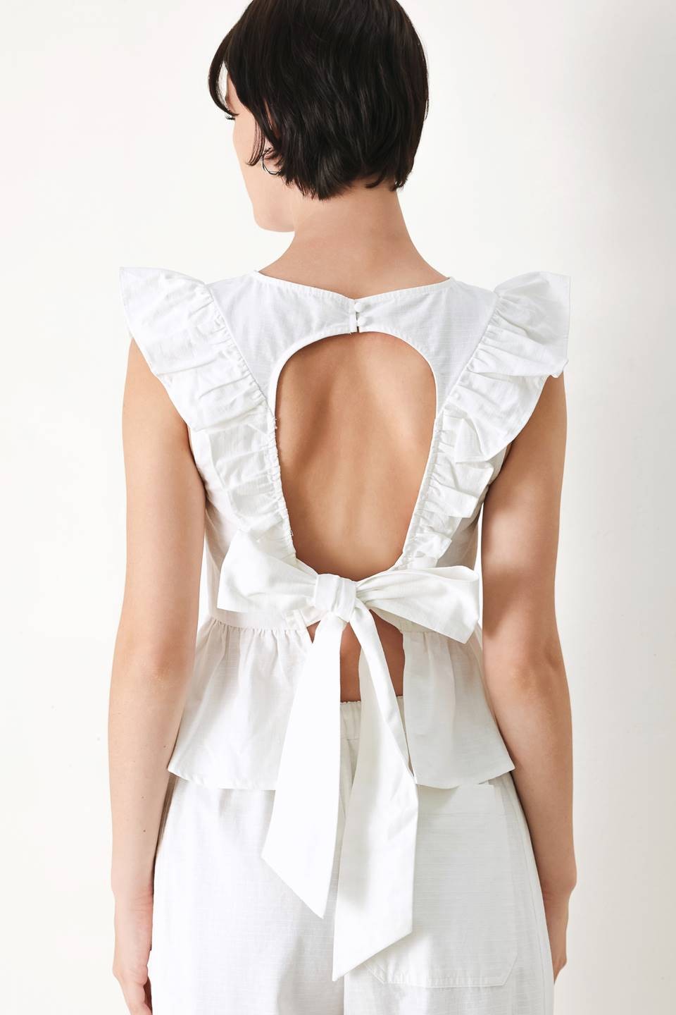 Ruffle Shoulder Cotton Peplum Top