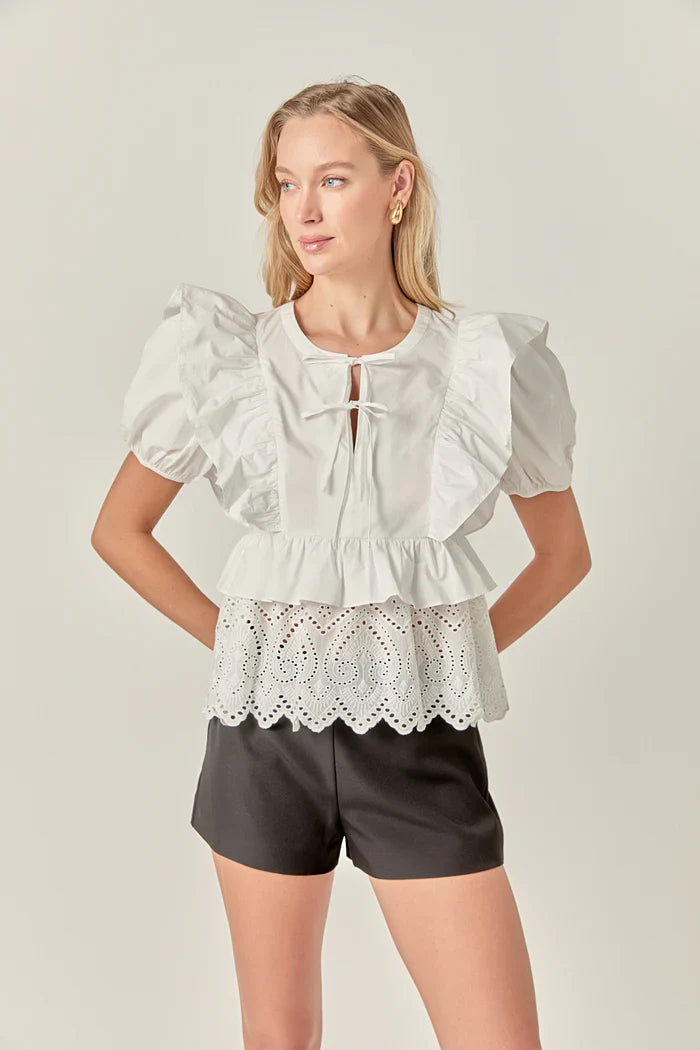 Cotton Eyelet Blouse Top