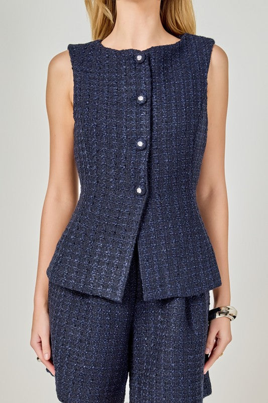 Tweed Buttoned Sleeveless Vest