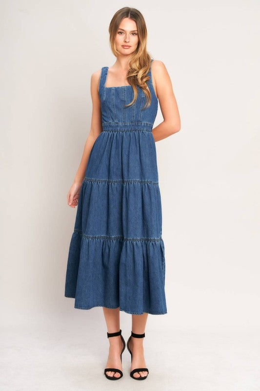 Washed Denim Midi Dress