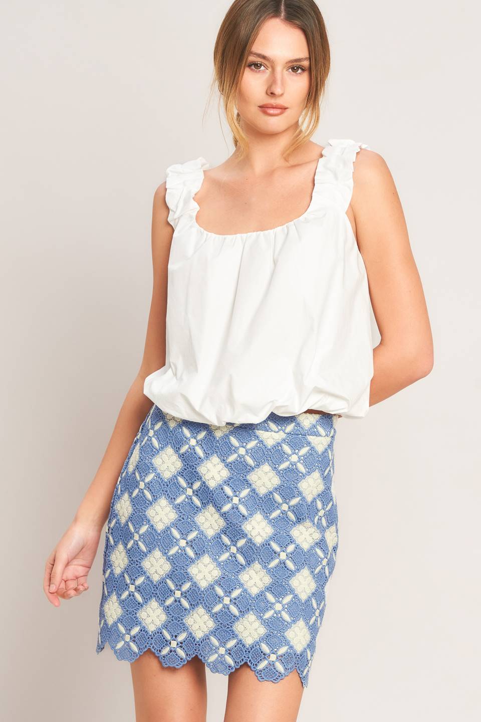 Blue Woven Lace Mini Skirt