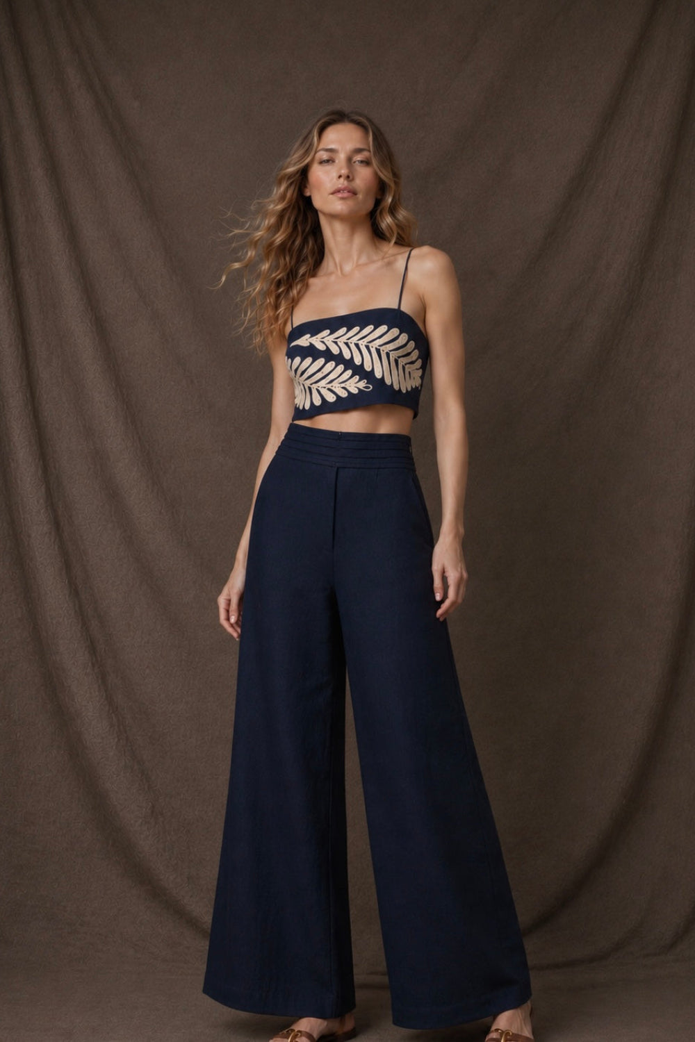 Notre Dame Embroidered Crop Top Navy Blue