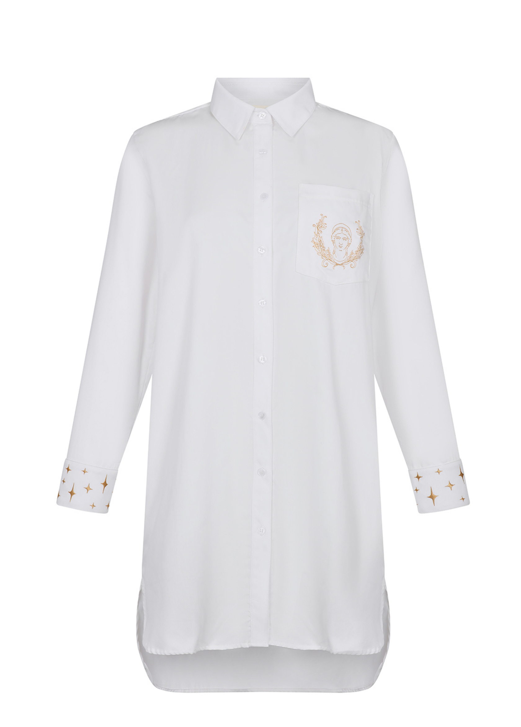 ZDENKA DRESS SATIN BUTTON-UP SHIRT - WHITE/CAMEL