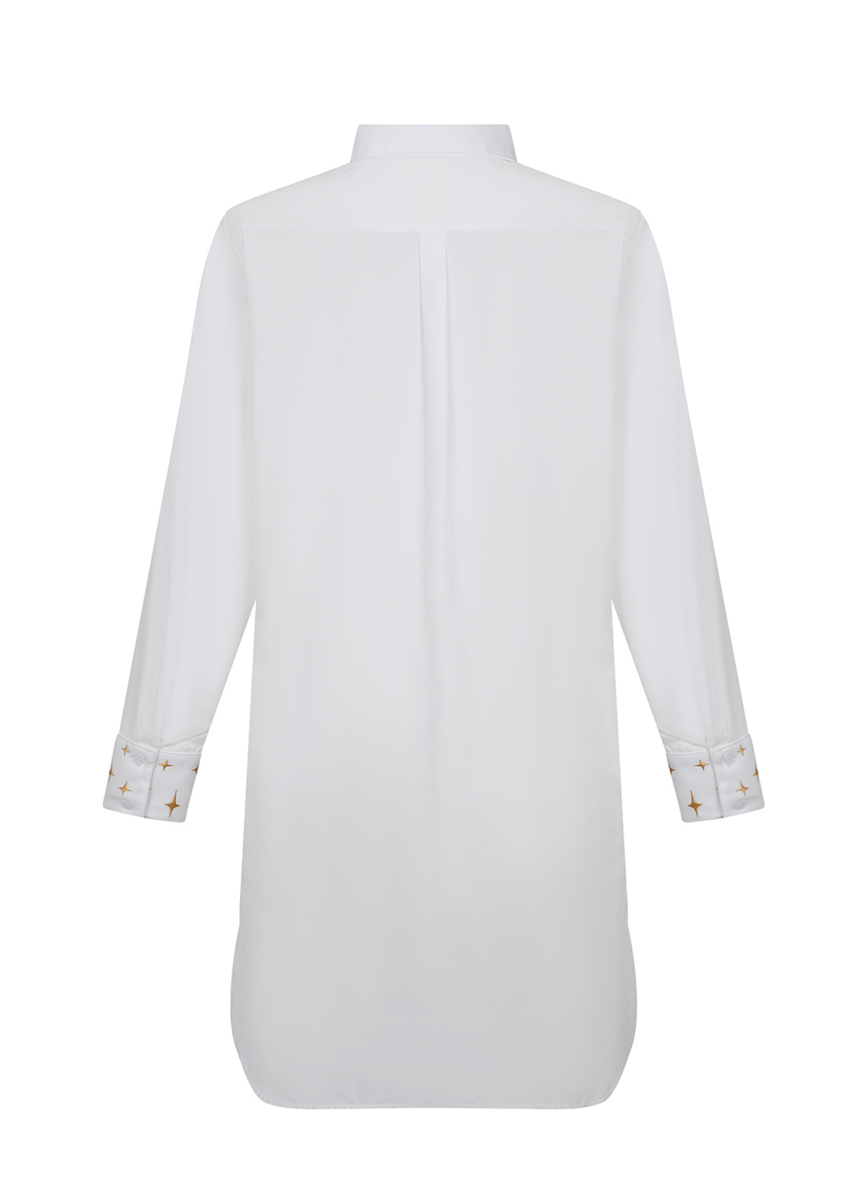 ZDENKA DRESS SATIN BUTTON-UP SHIRT - WHITE/CAMEL