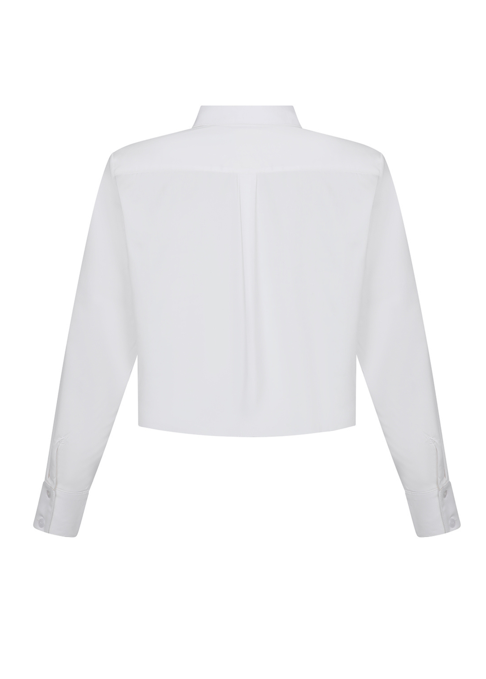 ZDENKA CROPPED SATIN BUTTON-UP SHIRT - WHITE/BURGUNDY