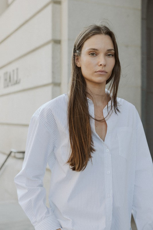 Oversized Pinstripe Button-Down Shirt
