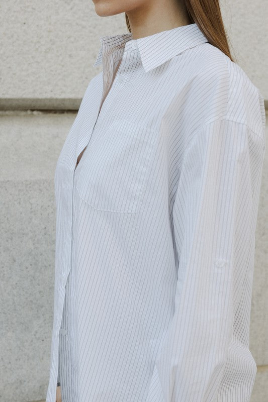 Oversized Pinstripe Button-Down Shirt