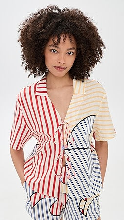 FARM Rio Navy Stripes Off-White Blouse