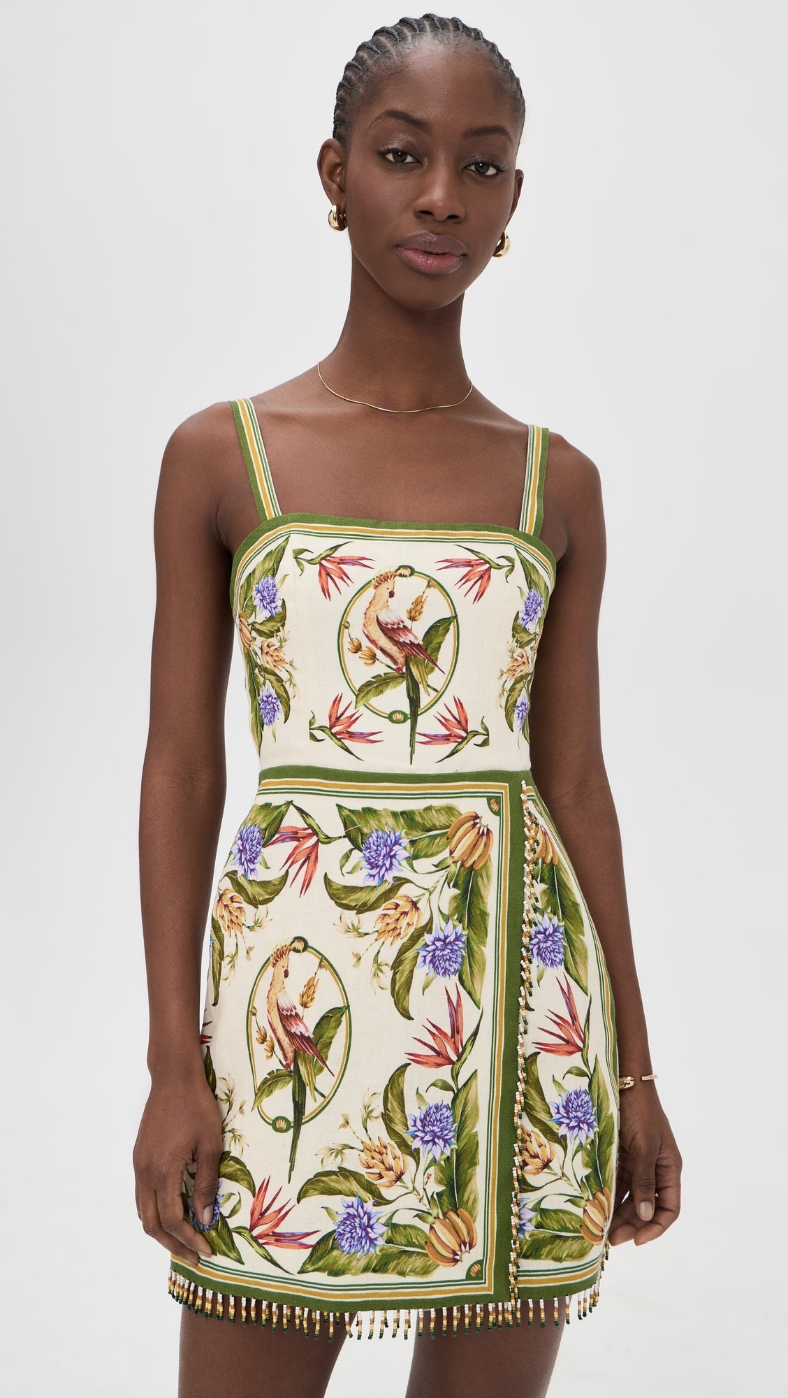 Farm Rio Tropical Scarf Sand Sleeveless Mini Dress