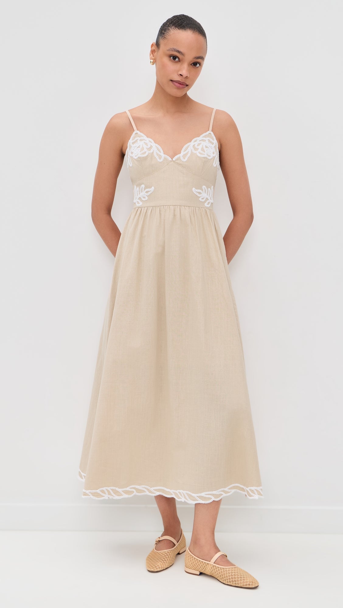 Moon River Spaghetti Strap Embo Artwork Midi Dress